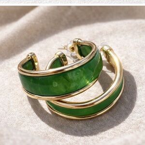 Zara Gold Hoop Earrings with Green Enamel